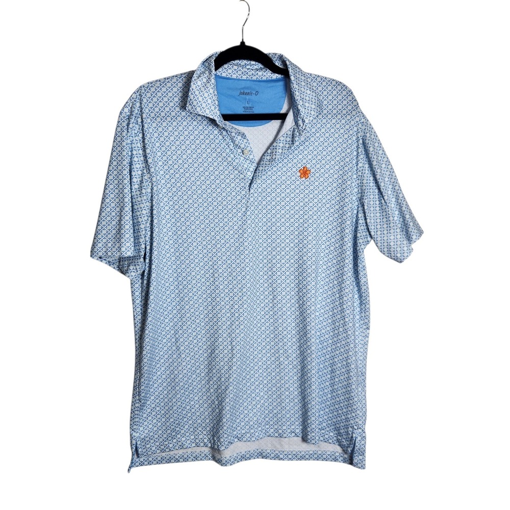 Johnnie-O Mens Large Blue Geometric Performance Golf Polo Shirt L Short Slv